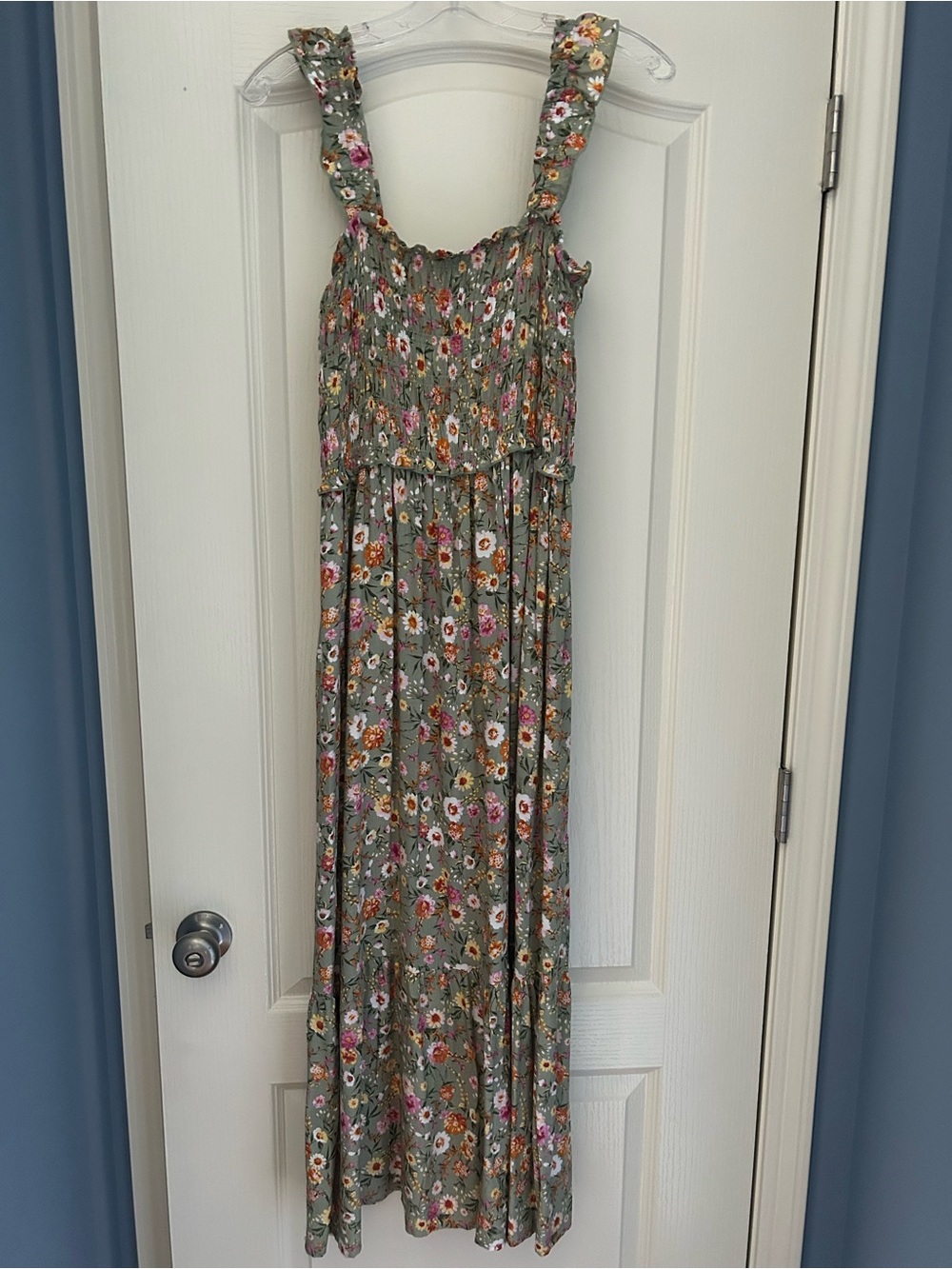 Chenault maxi sundress with straps, green/wildflower print, M